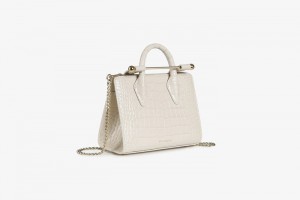 White Strathberry The Nano Tote Croc-Embossed Leather Top Handle Bag | UK VTDM-84713