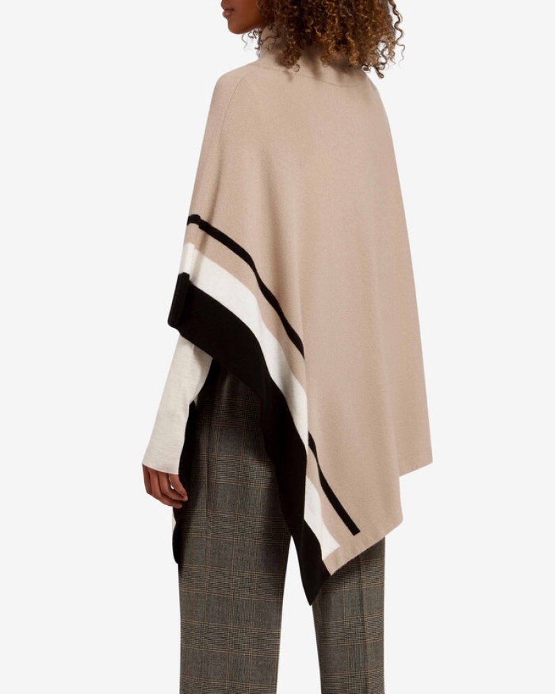 Beige Black Strathberry Pure Cashmere Asymmetric Poncho | UK MZKX-43028