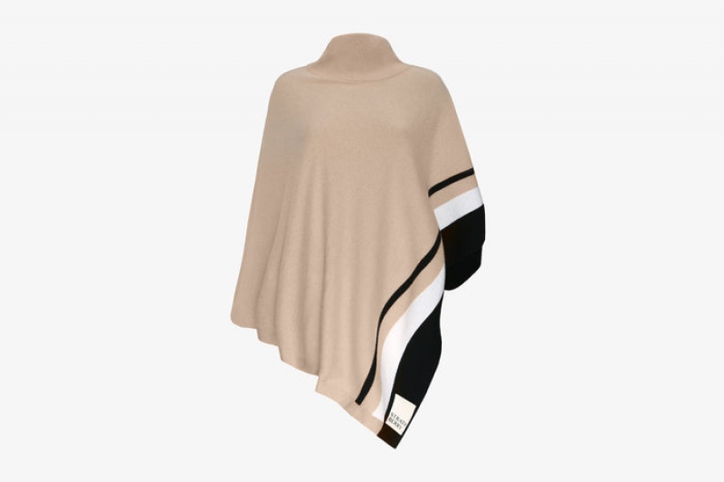 Beige Black Strathberry Pure Cashmere Asymmetric Poncho | UK MZKX-43028