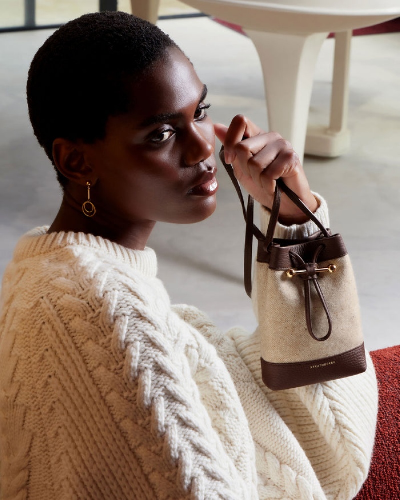 Beige Chocolate Strathberry Lana Osette Pouch Cashmere Wool Crossbody Bag | UK UYDP-82019