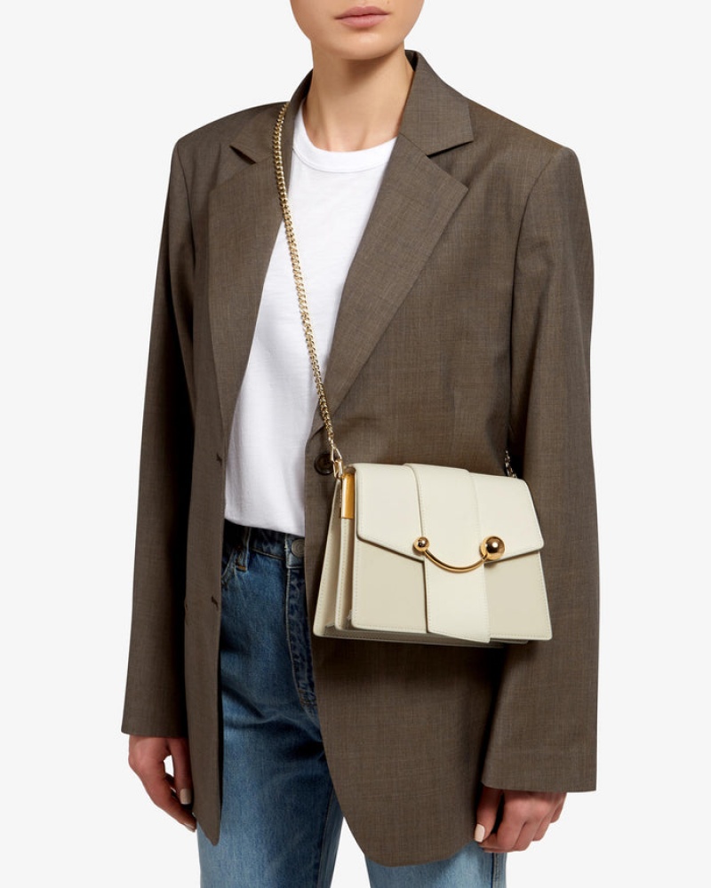 Beige Strathberry Box Crescent Crossbody Bag | UK EUOX-19034