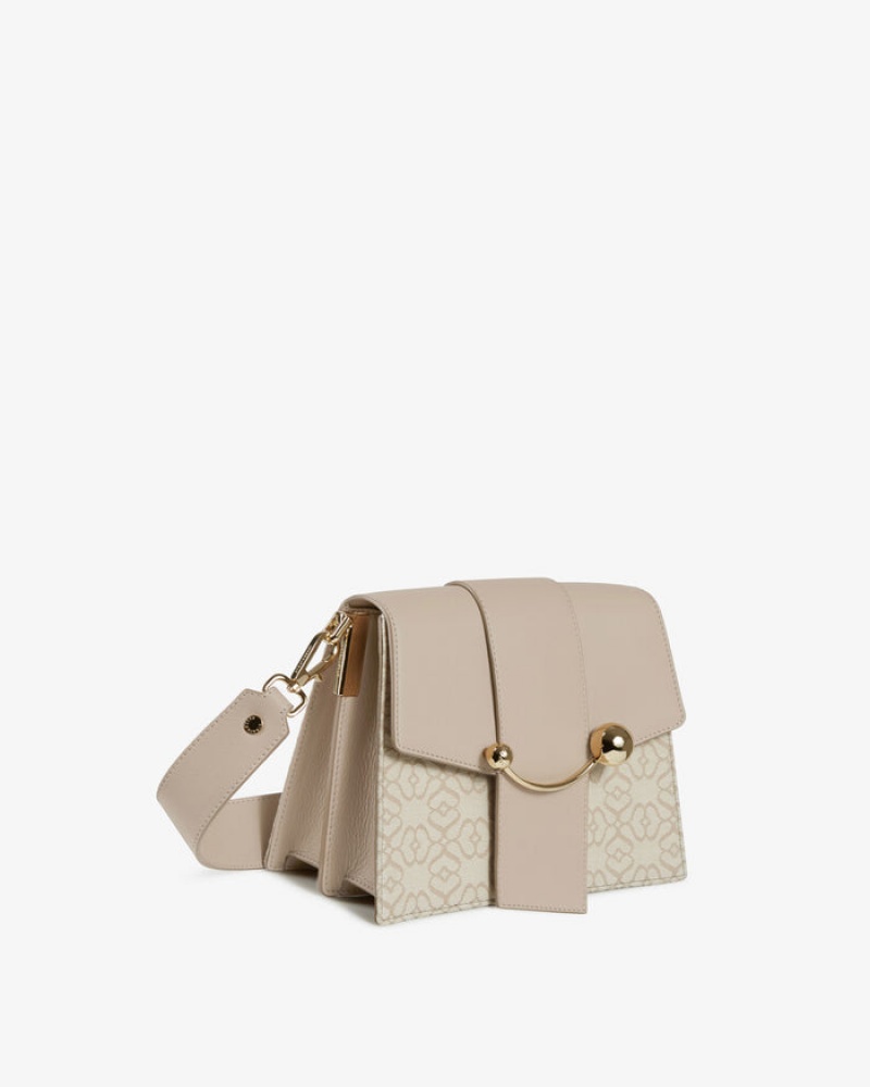 Beige Strathberry Box Crescent Leather Crossbody Bag | UK YUWA-79426