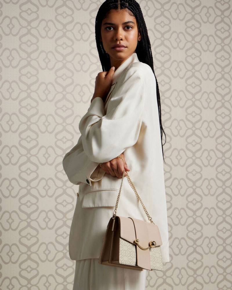 Beige Strathberry Box Crescent Leather Crossbody Bag | UK YUWA-79426