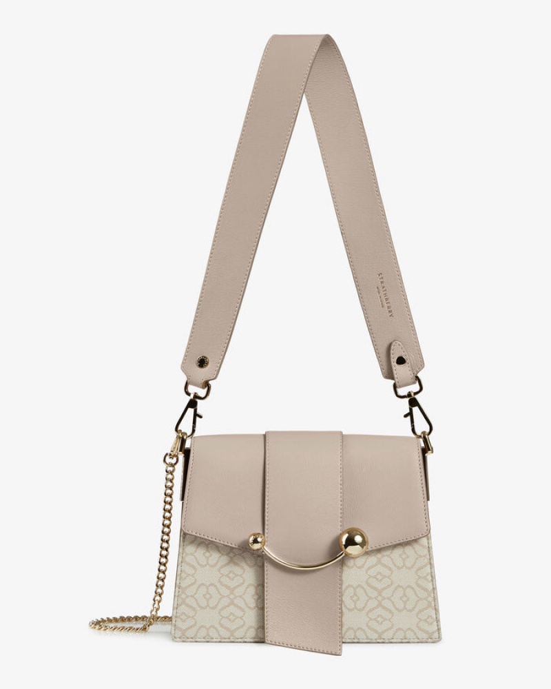 Beige Strathberry Box Crescent Leather Crossbody Bag | UK YUWA-79426