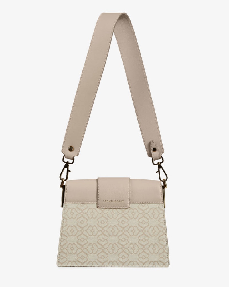 Beige Strathberry Box Crescent Leather Crossbody Bag | UK YUWA-79426