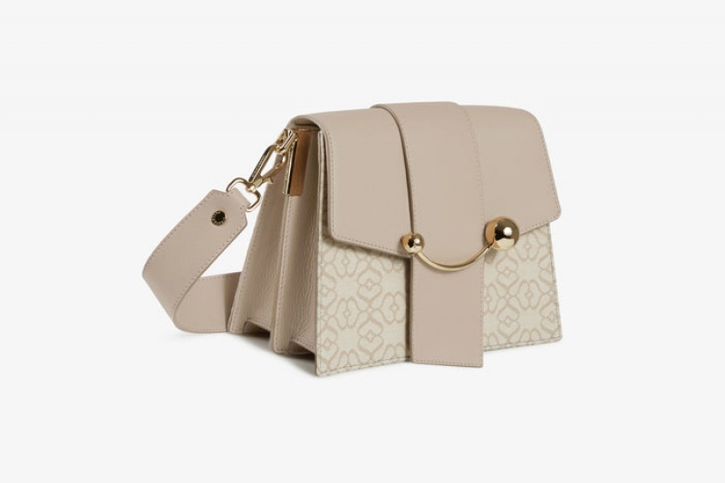 Beige Strathberry Box Crescent Leather Crossbody Bag | UK YUWA-79426