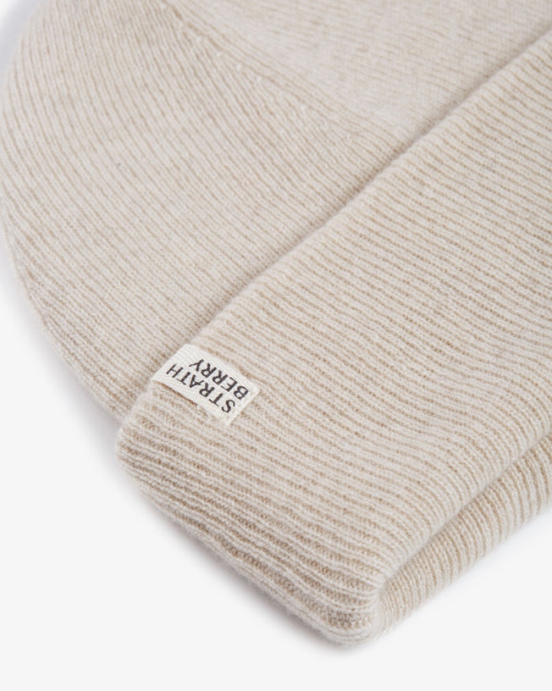 Beige Strathberry Cashmere Ribbed Beanie | UK KTQL-52643