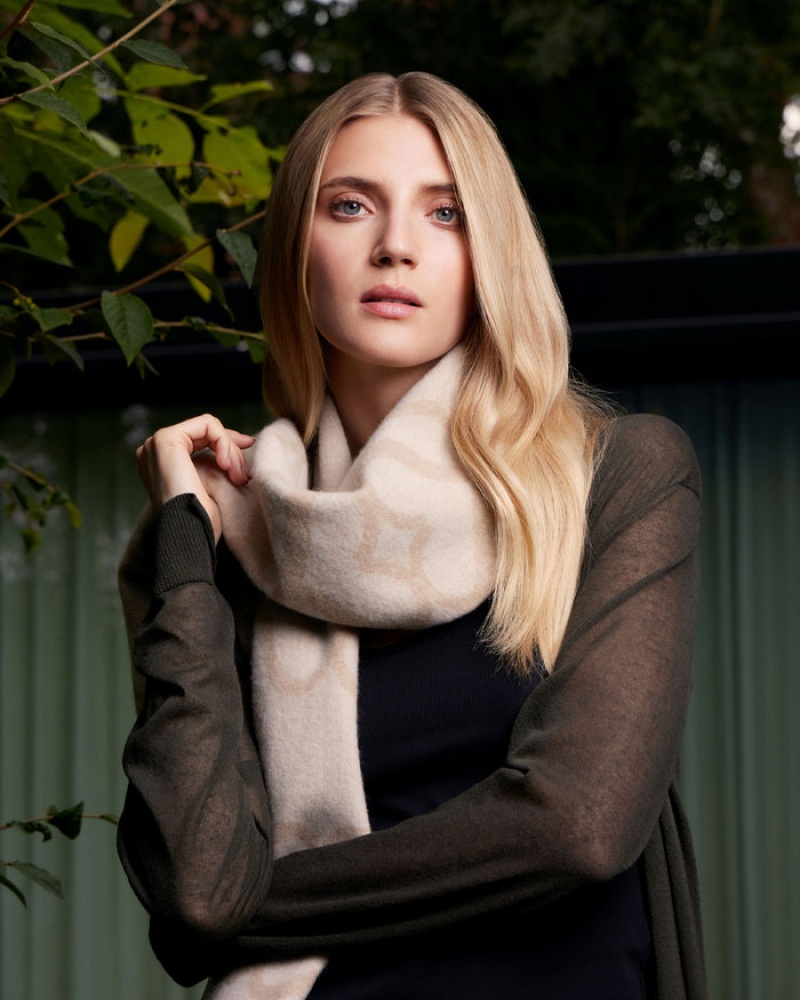 Beige Strathberry Cashmere Wool Monogram Scarf | UK OXSE-86742