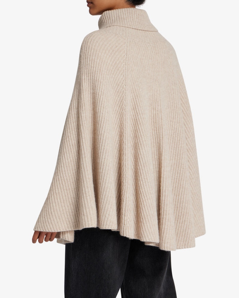 Beige Strathberry Cashmere Wool Ribbed Poncho | UK OFVR-13206