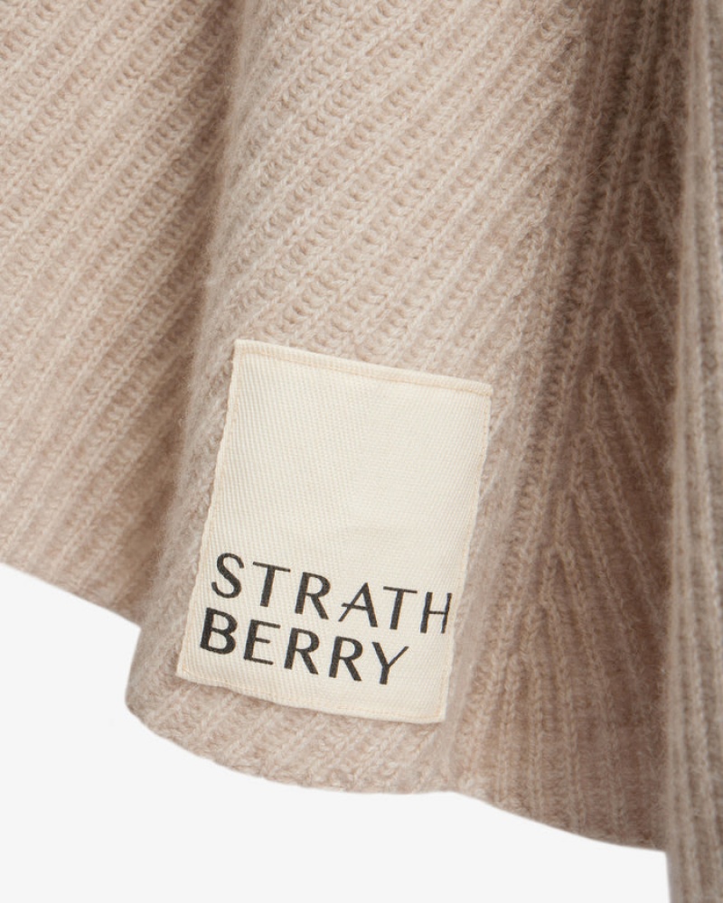 Beige Strathberry Cashmere Wool Ribbed Poncho | UK OFVR-13206