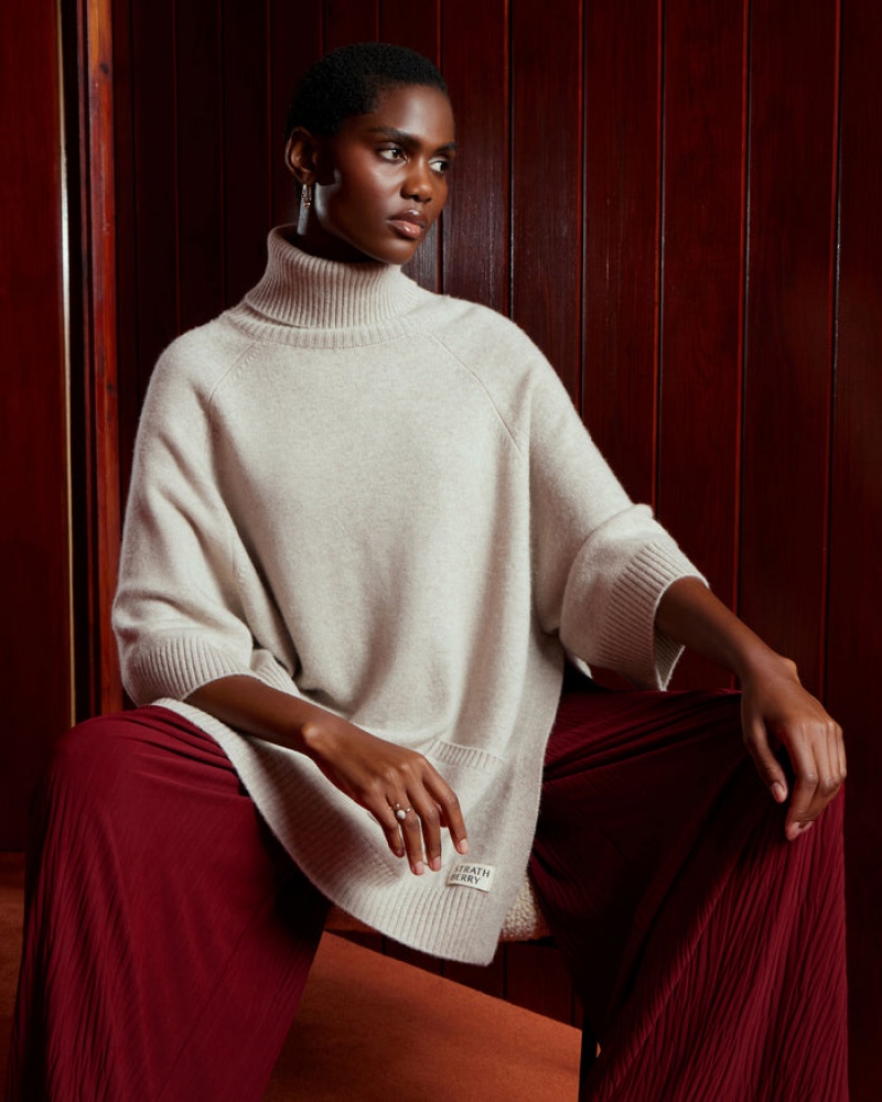 Beige Strathberry Cashmere Wool Rollneck Pullover | UK YGLI-69340