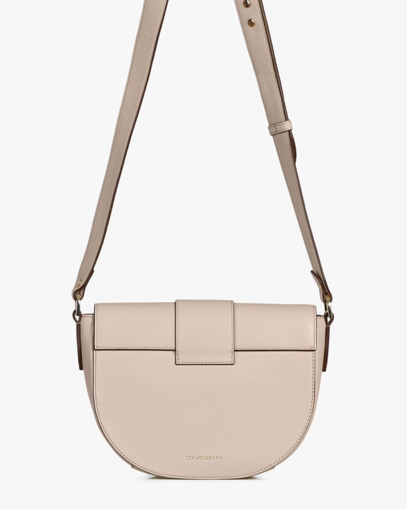 Beige Strathberry Crescent Satchel Crossbody Bag | UK LZKO-13058