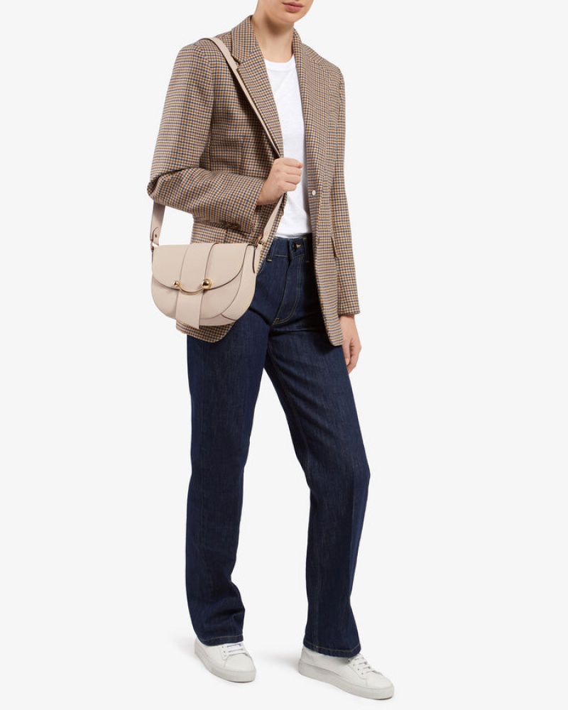 Beige Strathberry Crescent Satchel Crossbody Bag | UK LZKO-13058