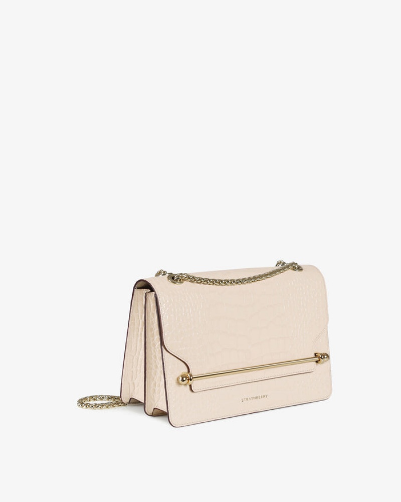 Beige Strathberry East/West Croc-Embossed Leather Shoulder Bag | UK JQMN-18946