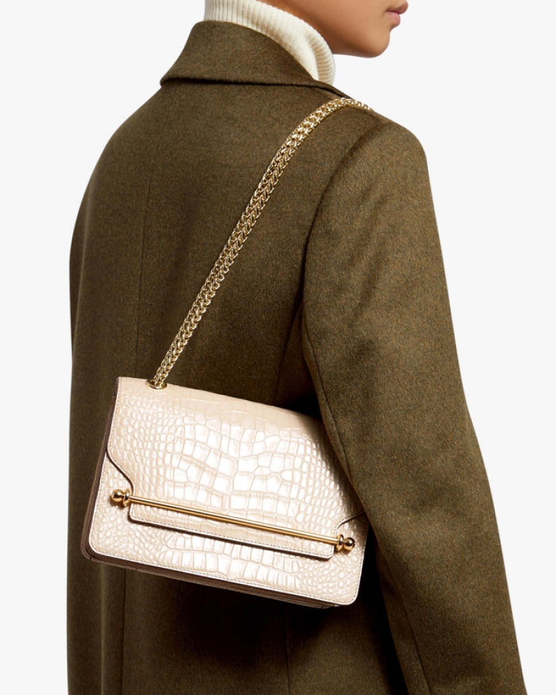 Beige Strathberry East/West Croc-Embossed Leather Shoulder Bag | UK JQMN-18946