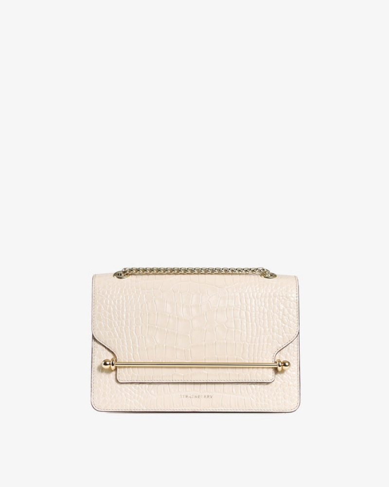 Beige Strathberry East/West Croc-Embossed Leather Shoulder Bag | UK JQMN-18946