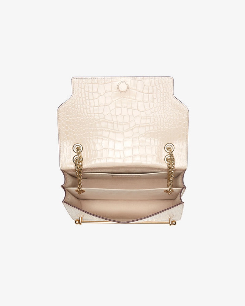 Beige Strathberry East/West Croc-Embossed Leather Shoulder Bag | UK JQMN-18946