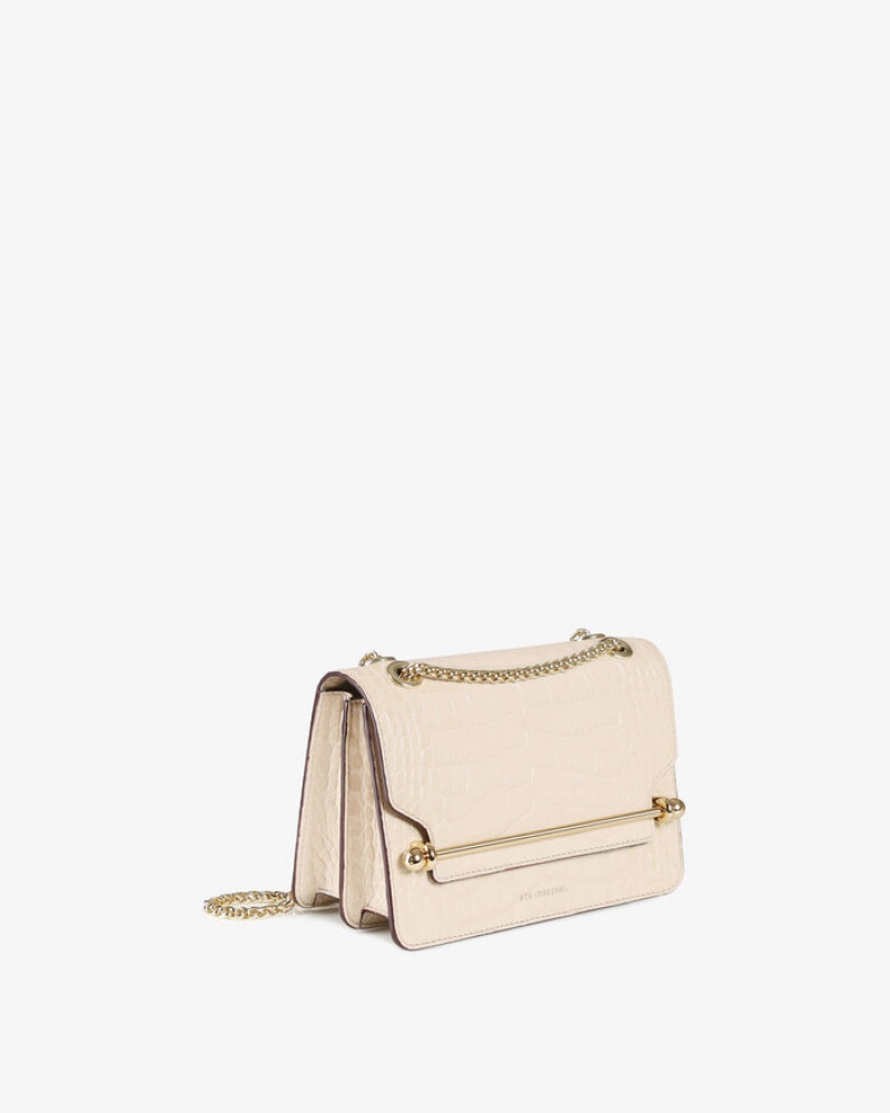 Beige Strathberry East/West Mini Croc-Embossed Leather Shoulder Bag | UK KEAR-75469