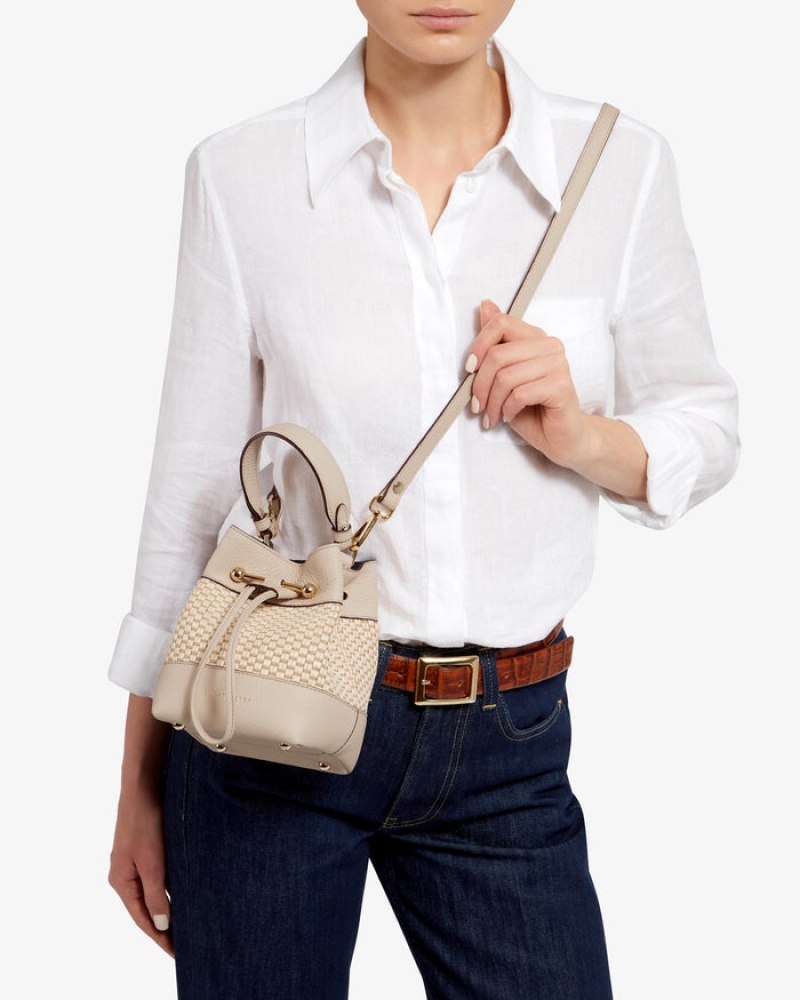 Beige Strathberry Lana Osette Cotton/Leather Top Handle Bag | UK RKPT-24098