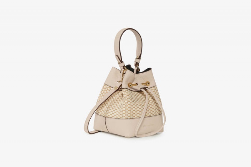 Beige Strathberry Lana Osette Cotton/Leather Top Handle Bag | UK RKPT-24098