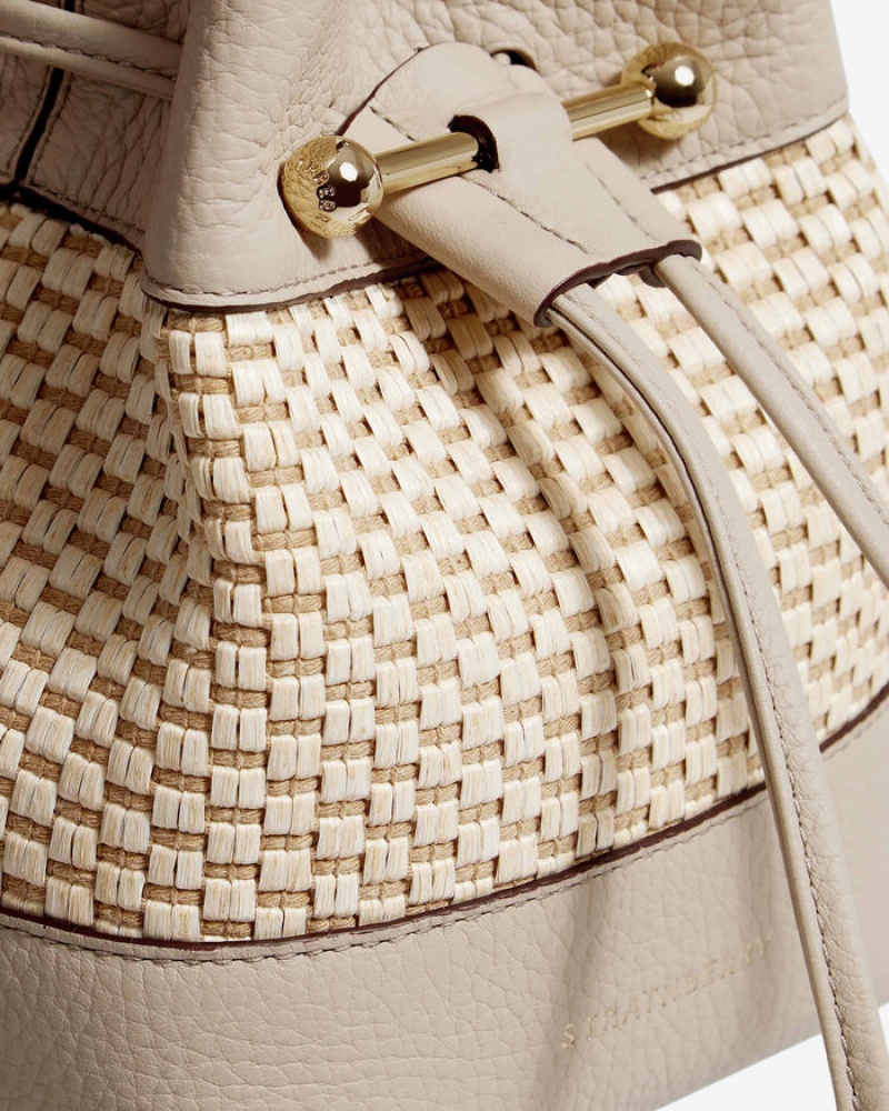 Beige Strathberry Lana Osette Cotton/Leather Crossbody Bag | UK IHVZ-68093