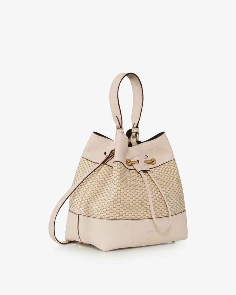 Beige Strathberry Lana Osette Midi Cotton/Leather Shoulder Bag | UK OAJN-10526