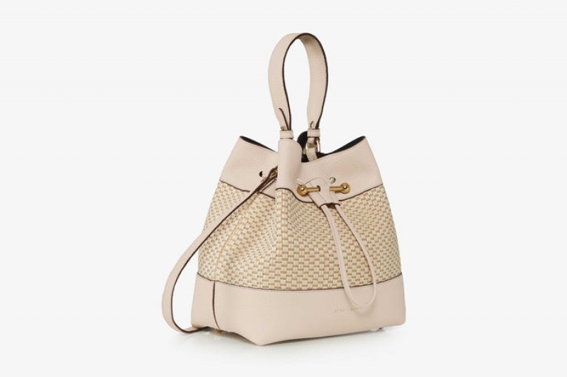 Beige Strathberry Lana Osette Midi Cotton/Leather Shoulder Bag | UK OAJN-10526