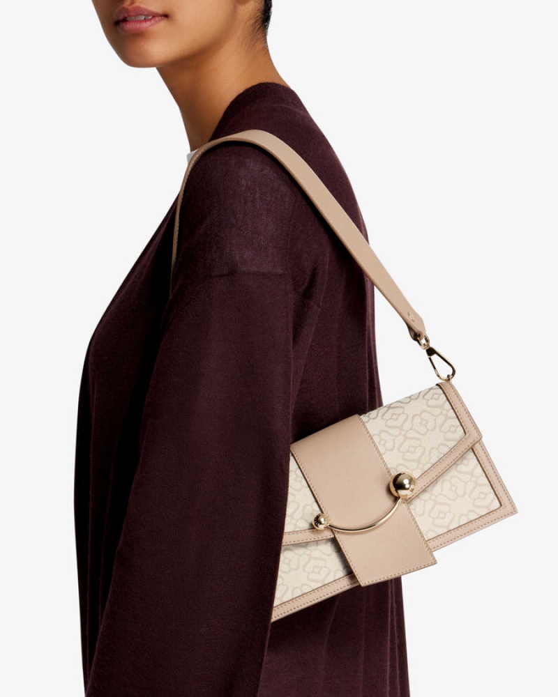 Beige Strathberry Mini Crescent Leather Shoulder Bag | UK DBHX-18952