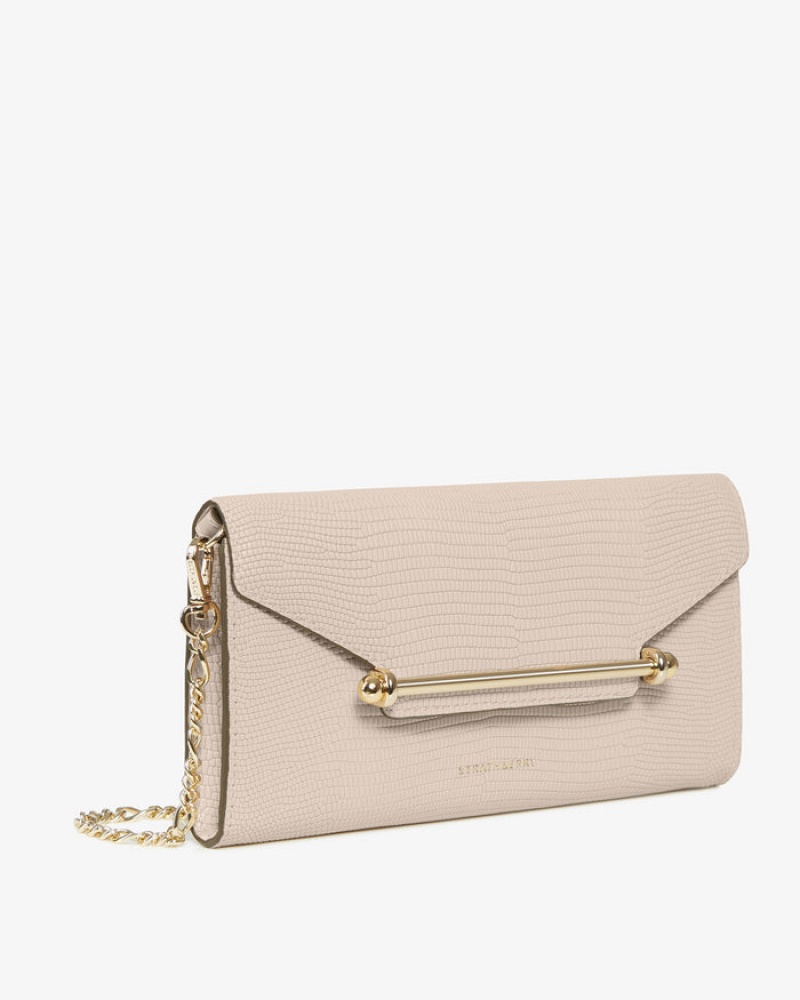 Beige Strathberry Multrees Chain Lizard-Embossed Leather Wallet | UK KDXB-52809