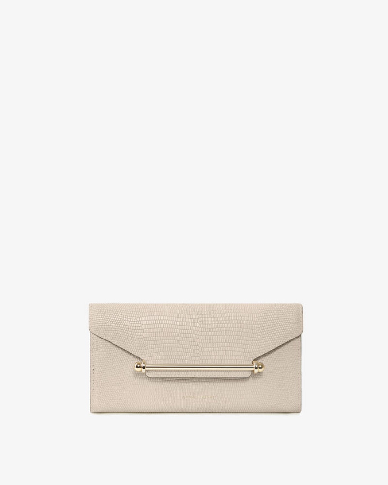 Beige Strathberry Multrees Chain Lizard-Embossed Leather Wallet | UK KDXB-52809