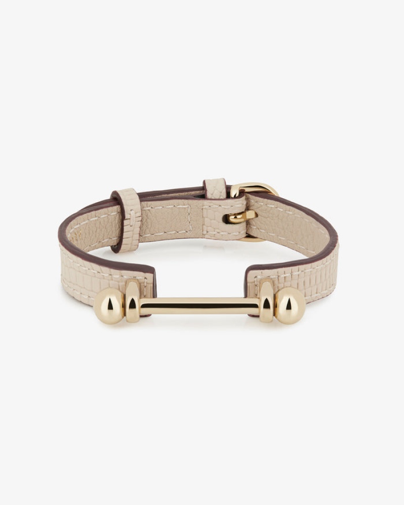 Beige Strathberry Music Bar Lizard-Embossed Leather Bracelet | UK WQBP-73529