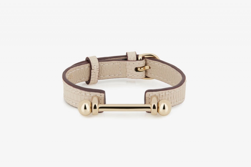 Beige Strathberry Music Bar Lizard-Embossed Leather Bracelet | UK WQBP-73529