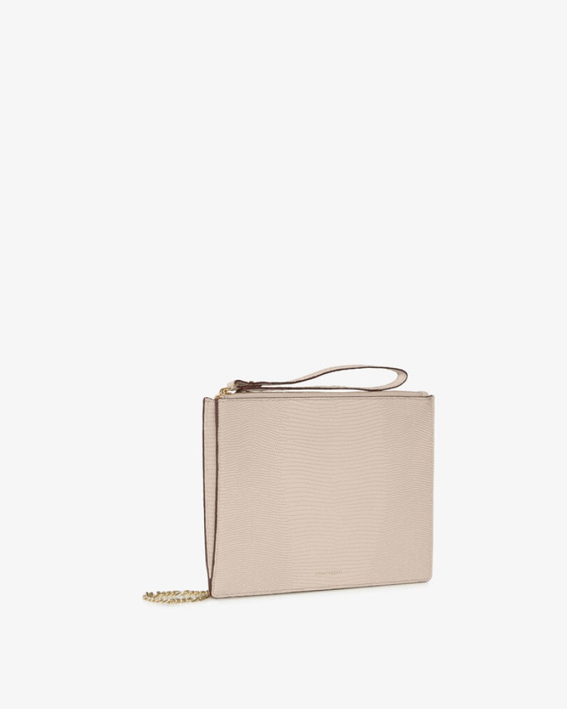 Beige Strathberry Pouch On A Chain Lizard-Embossed Leather Mini Bag | UK HJYQ-67351