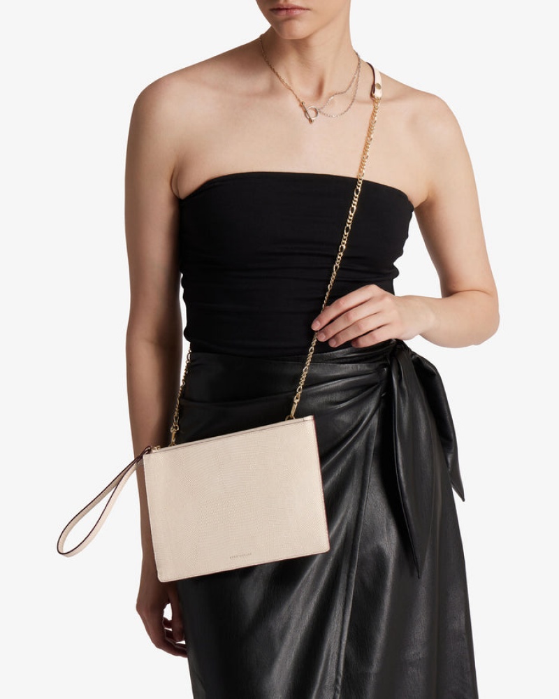 Beige Strathberry Pouch On A Chain Lizard-Embossed Leather Mini Bag | UK HJYQ-67351