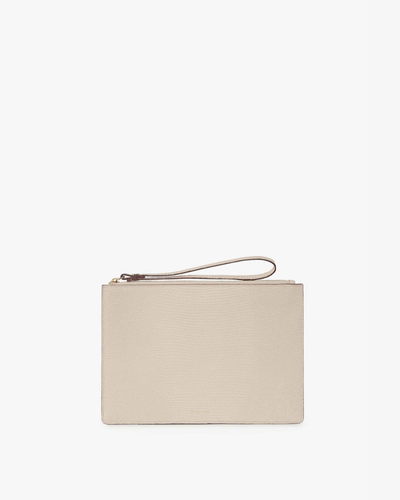 Beige Strathberry Pouch On A Chain Lizard-Embossed Leather Mini Bag | UK HJYQ-67351