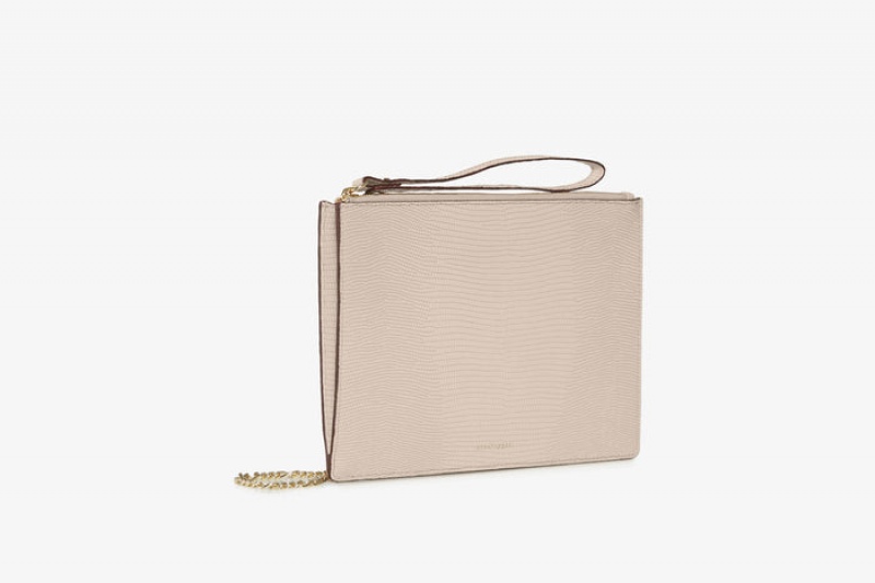 Beige Strathberry Pouch On A Chain Lizard-Embossed Leather Mini Bag | UK HJYQ-67351