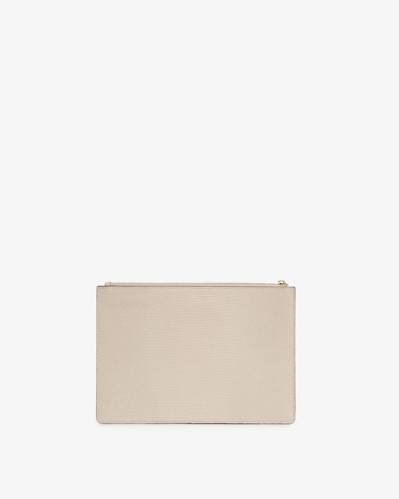 Beige Strathberry Pouch On A Chain Lizard-Embossed Leather Crossbody Bag | UK HGWQ-26143