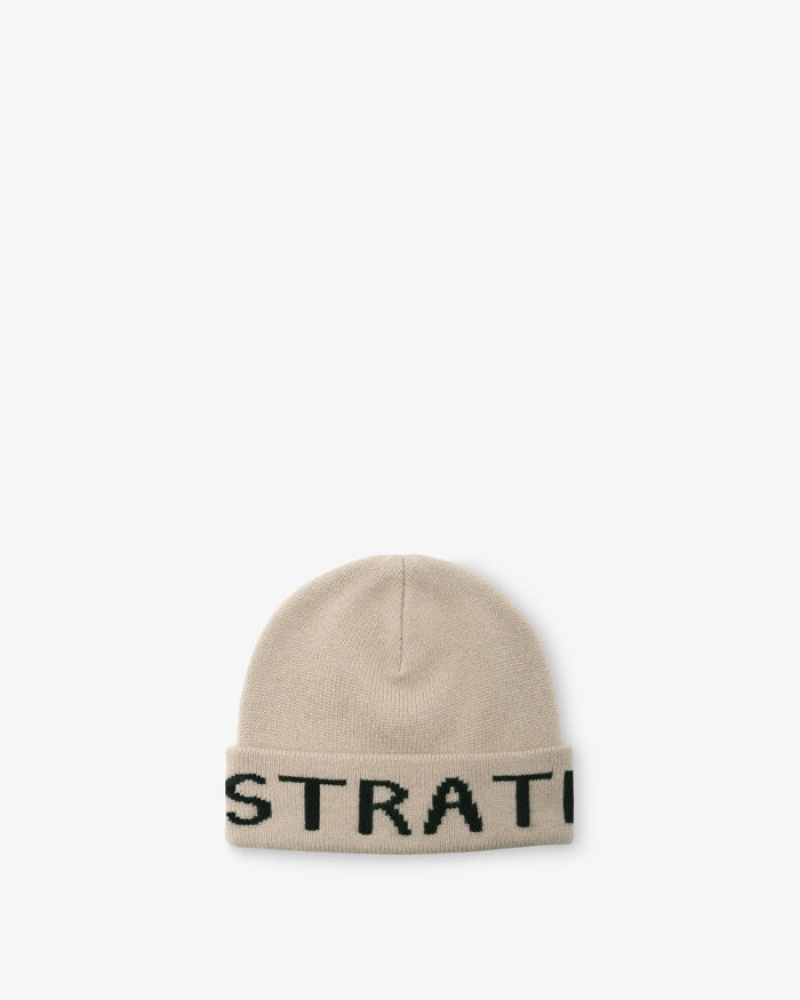 Beige Strathberry Pure Cashmere Logo Beanie | UK LRFJ-04213