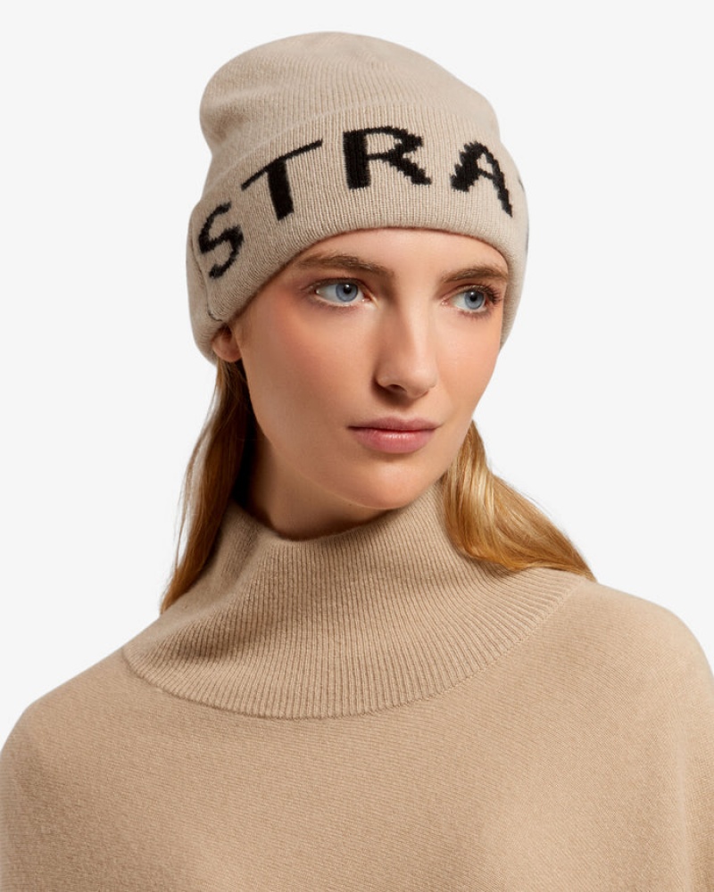 Beige Strathberry Pure Cashmere Logo Beanie | UK LRFJ-04213