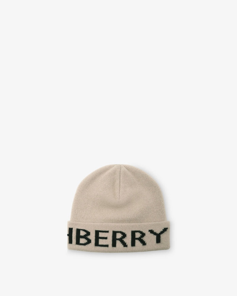 Beige Strathberry Pure Cashmere Logo Beanie | UK LRFJ-04213