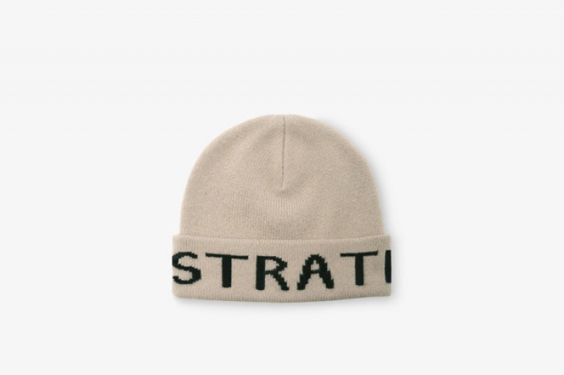 Beige Strathberry Pure Cashmere Logo Beanie | UK LRFJ-04213