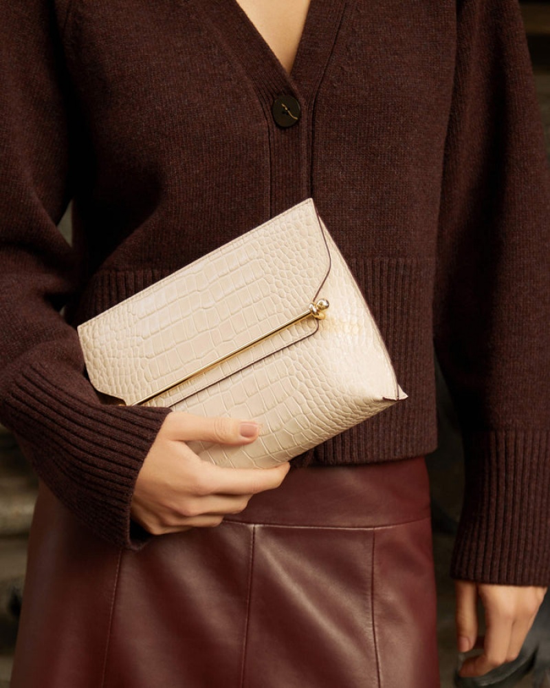 Beige Strathberry Stylist Croc-Embossed Leather Crossbody Bag | UK LWBY-02376