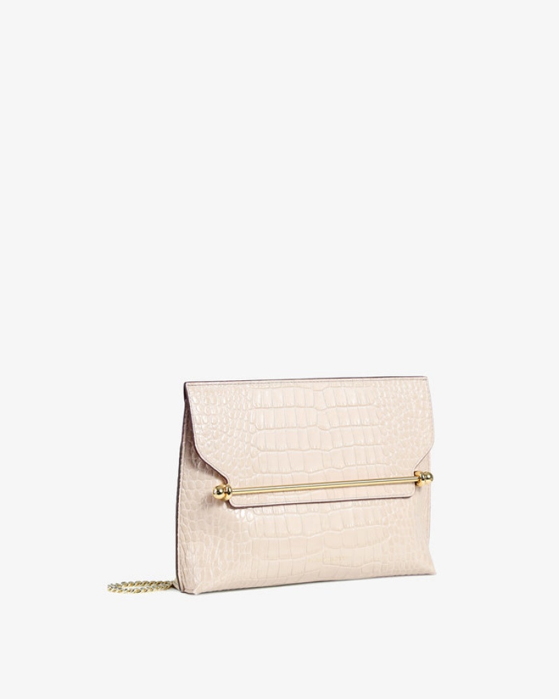 Beige Strathberry Stylist Croc-Embossed Leather Crossbody Bag | UK LWBY-02376