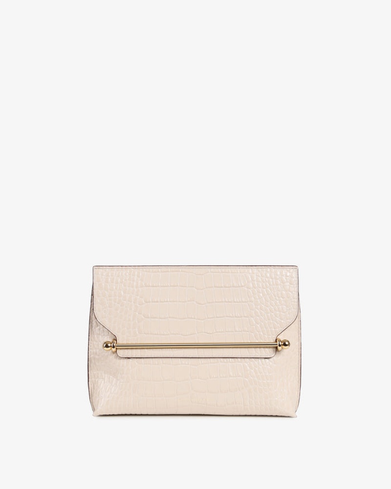 Beige Strathberry Stylist Croc-Embossed Leather Crossbody Bag | UK LWBY-02376