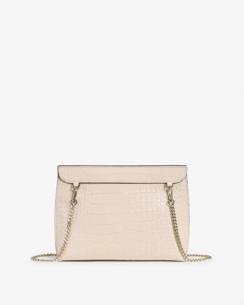 Beige Strathberry Stylist Croc-Embossed Leather Crossbody Bag | UK LWBY-02376