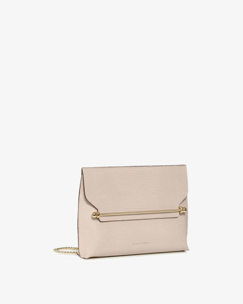 Beige Strathberry Stylist Lizard-Embossed Leather Crossbody Bag | UK GLRA-10574