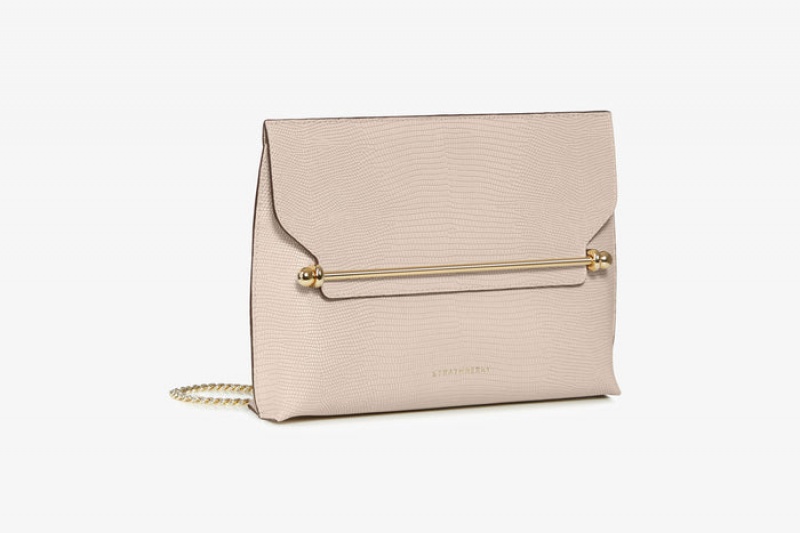 Beige Strathberry Stylist Lizard-Embossed Leather Crossbody Bag | UK GLRA-10574