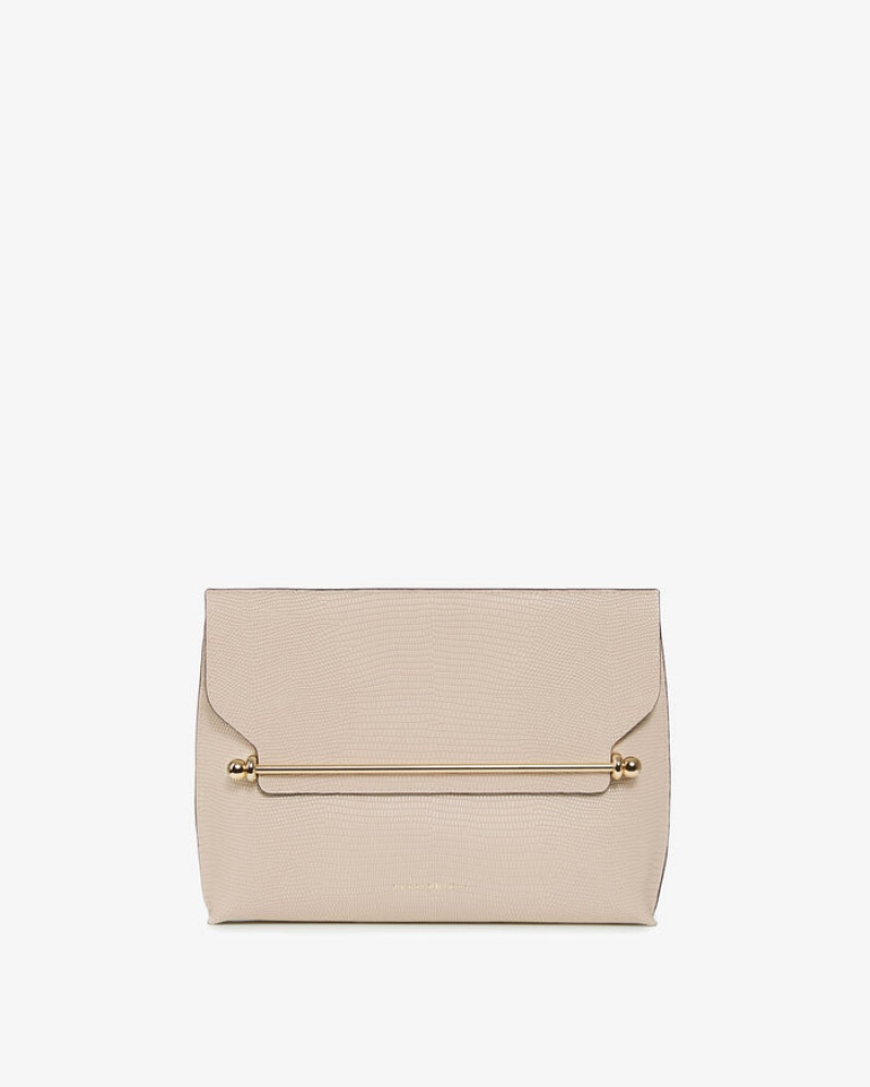 Beige Strathberry Stylist Lizard-Embossed Leather Clutch Bag | UK NQOV-42631