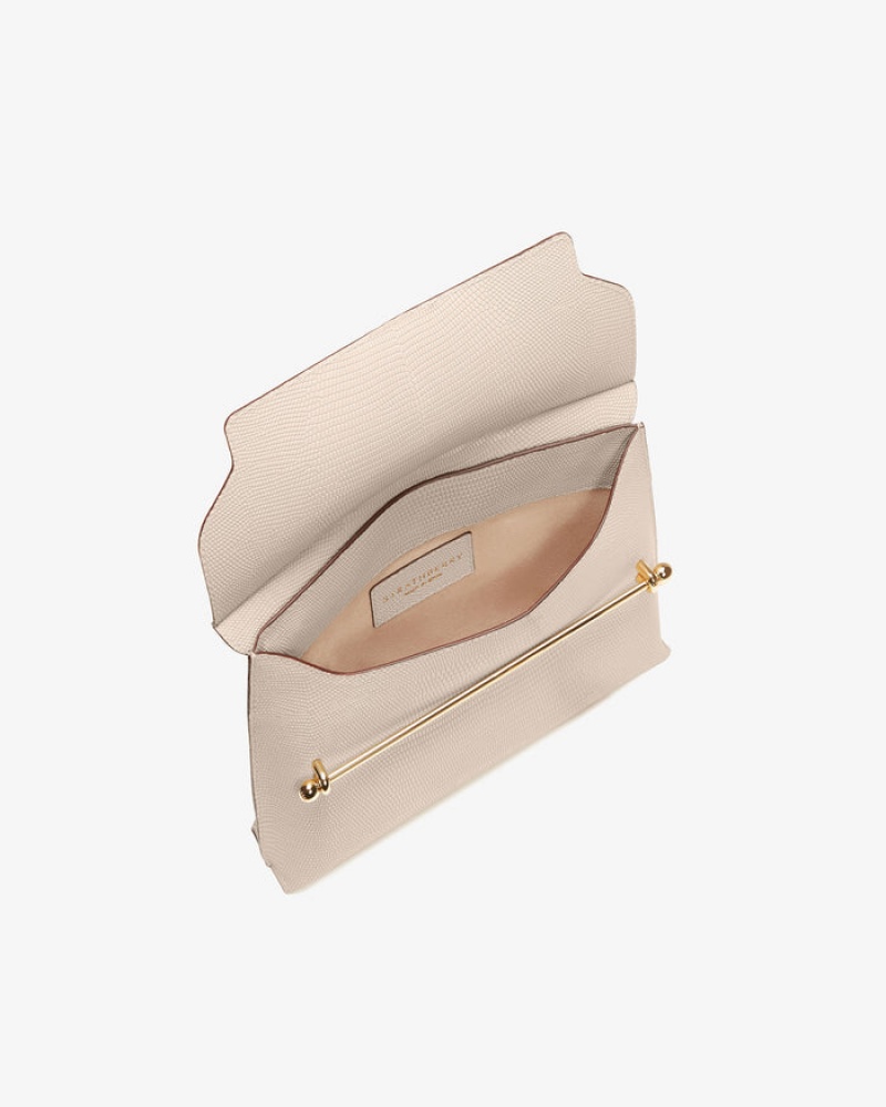 Beige Strathberry Stylist Lizard-Embossed Leather Clutch Bag | UK NQOV-42631