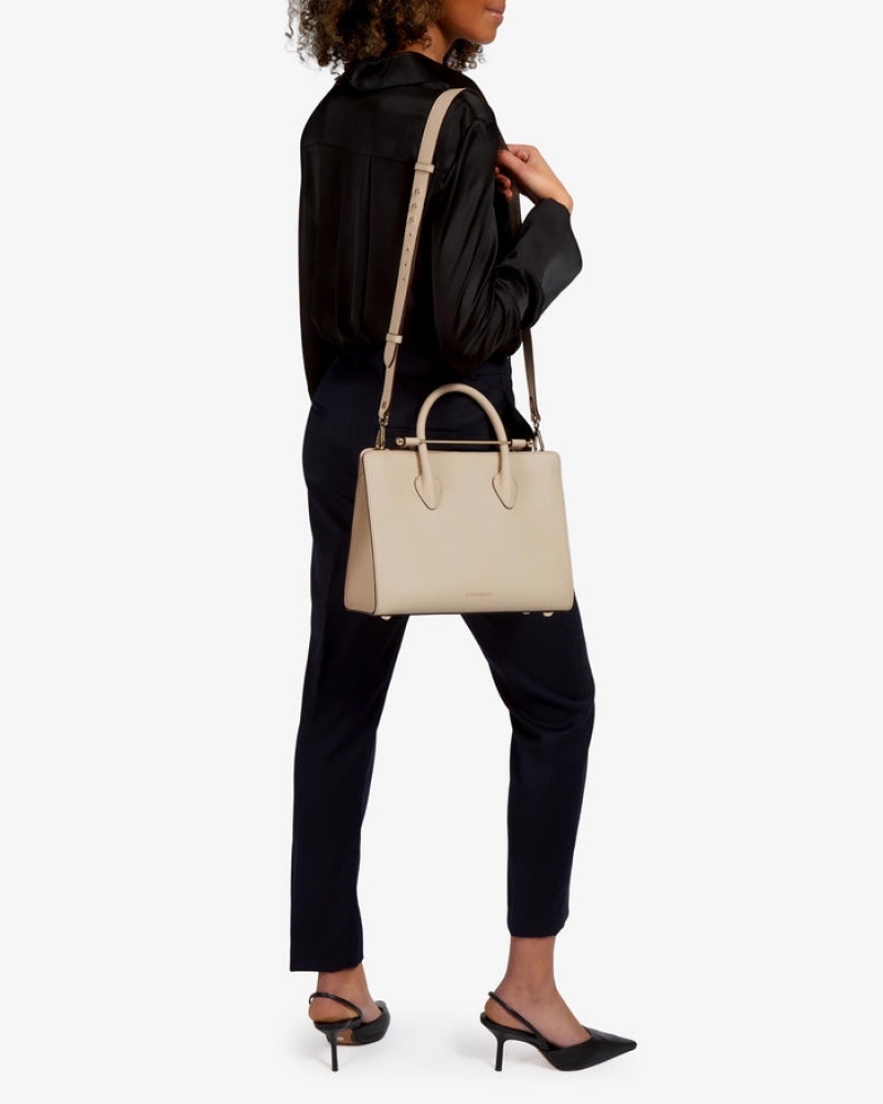 Beige Strathberry The Midi Tote Crossbody Bag | UK NXGV-89124